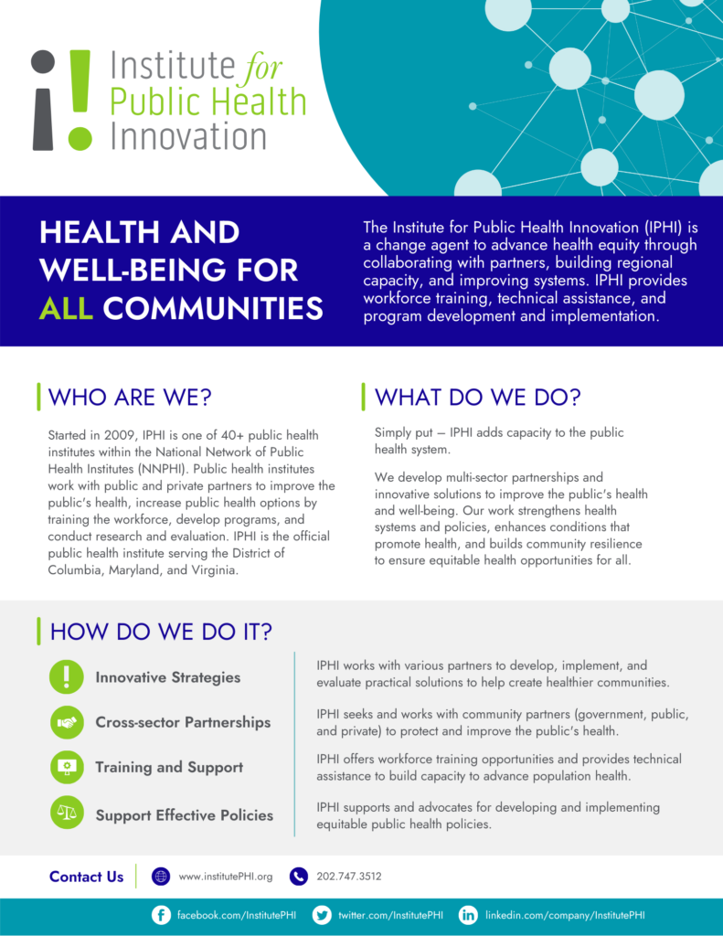 IPHI's one-page explainer detailing who we are, what do we do, and how do we do it.